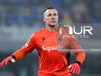 Lukasz Skorupski of Bologna FC looks on during the UEFA Champions League 2024/25 League Phase MD4 match between Bologna FC and AS Monaco at...