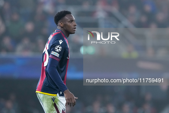 Jhon Lucumi of Bologna FC looks on during the UEFA Champions League 2024/25 League Phase MD4 match between Bologna FC and AS Monaco at Stadi...