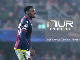 Jhon Lucumi of Bologna FC looks on during the UEFA Champions League 2024/25 League Phase MD4 match between Bologna FC and AS Monaco at Stadi...