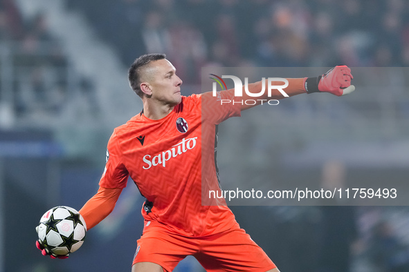 Lukasz Skorupski of Bologna FC during the UEFA Champions League 2024/25 League Phase MD4 match between Bologna FC and AS Monaco at Stadio Re...