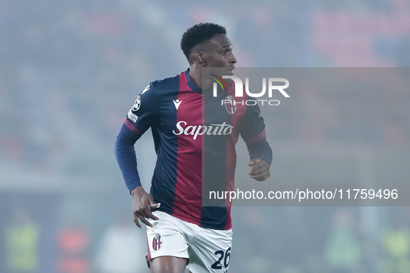 Jhon Lucumi of Bologna FC during the UEFA Champions League 2024/25 League Phase MD4 match between Bologna FC and AS Monaco at Stadio Renato...