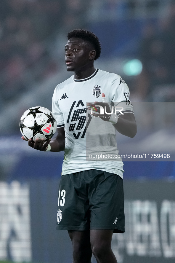 Christian Mawissa of AS Monaco during the UEFA Champions League 2024/25 League Phase MD4 match between Bologna FC and AS Monaco at Stadio Re...