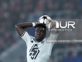 Christian Mawissa of AS Monaco during the UEFA Champions League 2024/25 League Phase MD4 match between Bologna FC and AS Monaco at Stadio Re...