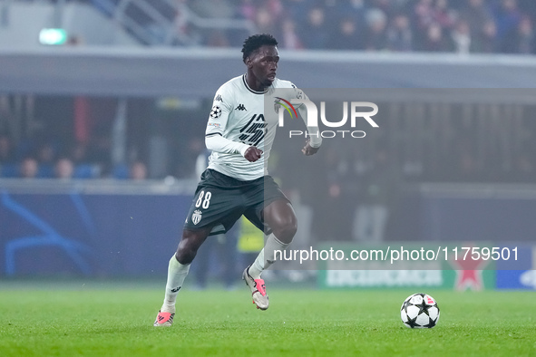 Soungoutou Magassa of AS Monaco during the UEFA Champions League 2024/25 League Phase MD4 match between Bologna FC and AS Monaco at Stadio R...