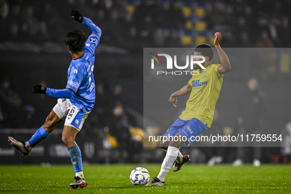 RKC defender Roshon van Eijma plays during the match between RKC and NEC at the Mandemakers Stadium in Waalwijk, Netherlands, on November 9,...