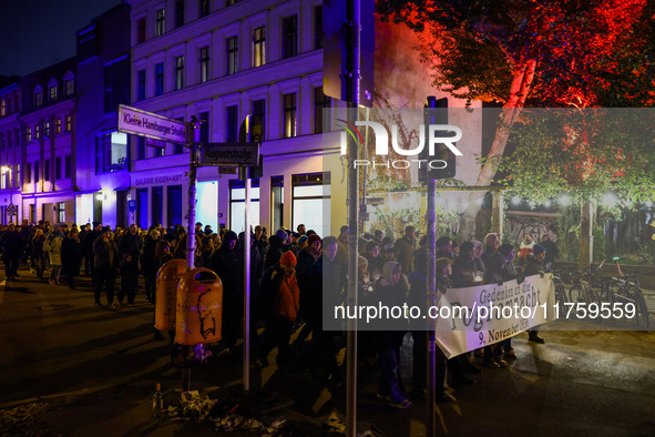 People attend a march commemorating the 65th anniversary of the Night of Broken Glass (Kristallnacht) in  Berlin, Germany on November 9th, 2...