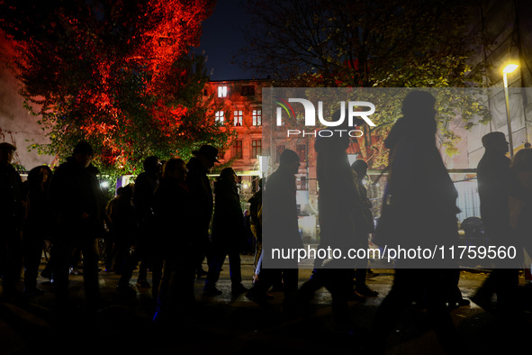 People attend a march commemorating the 65th anniversary of the Night of Broken Glass (Kristallnacht) in  Berlin, Germany on November 9th, 2...