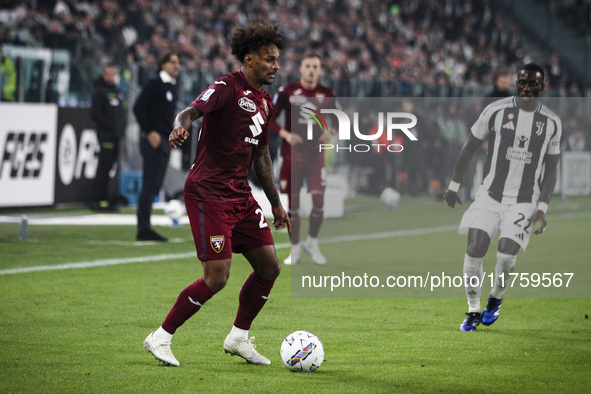 Torino defender Saul Coco (23) is in action during the Serie A football match number 12, Juventus vs. Torino, at the Allianz Stadium in Turi...