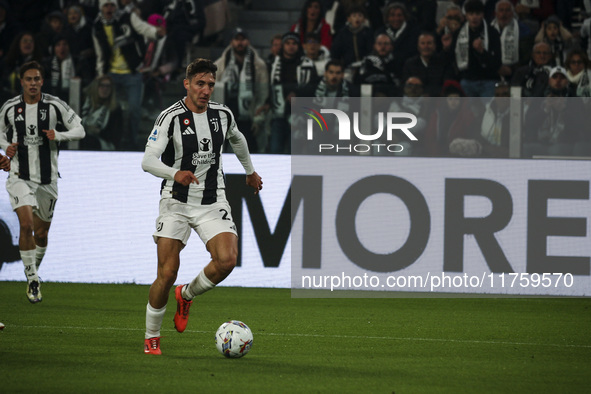 Juventus defender Andrea Cambiaso (27) plays during the Serie A football match number 12, Juventus versus Torino, at the Allianz Stadium in...