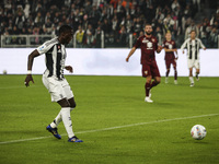 Juventus midfielder Timothy Weah (22) scores his goal to make it 1-0 during the Serie A football match number 12, Juventus vs. Torino, at th...