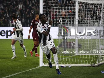 Juventus midfielder Timothy Weah (22) celebrates after scoring his goal to make it 1-0 during the Serie A football match number 12, Juventus...