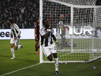 Juventus midfielder Timothy Weah (22) celebrates after scoring his goal to make it 1-0 during the Serie A football match number 12, Juventus...