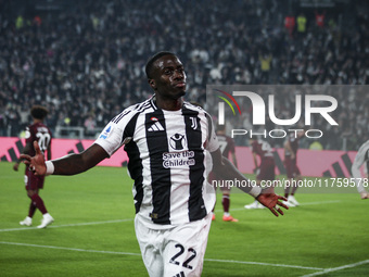 Juventus midfielder Timothy Weah (22) celebrates after scoring his goal to make it 1-0 during the Serie A football match number 12, Juventus...