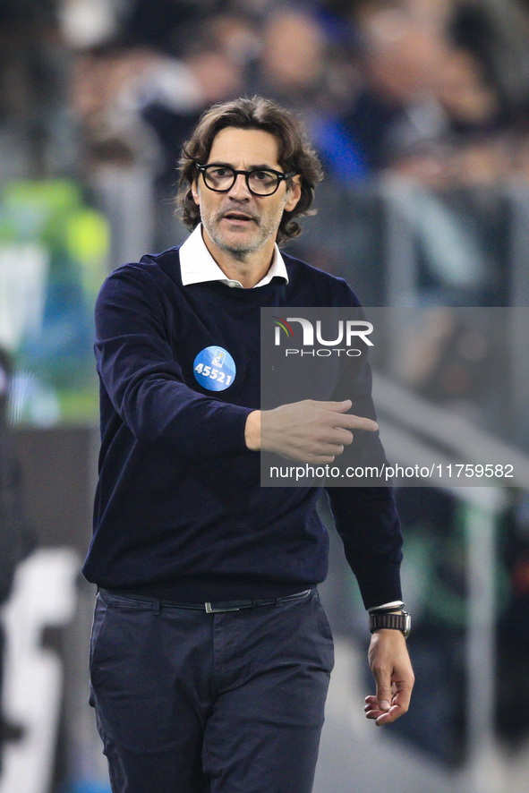 Torino coach Paolo Vanoli gestures during the Serie A football match number 12, Juventus vs. Torino, at the Allianz Stadium in Turin, Piedmo...