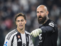 Torino goalkeeper Vanja Milinkovic-Savic (32) talks with Juventus forward Kenan Yildiz (10) during the Serie A football match number 12, Juv...