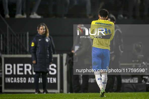 RKC midfielder Daouda Weidmann leaves the field after receiving a red card during the match between RKC and NEC at the Mandemakers Stadium i...