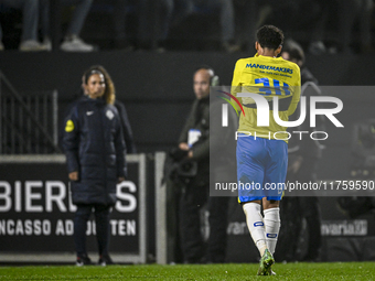 RKC midfielder Daouda Weidmann leaves the field after receiving a red card during the match between RKC and NEC at the Mandemakers Stadium i...