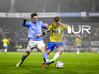 NEC midfielder Mees Hoedemakers and RKC midfielder Richard van der Venne play during the match RKC vs. NEC at the Mandemakers Stadium in Waa...