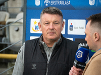 GKS Katowice coach Rafal Gorak gives an interview to the media before the game between KS Cracovia and GKS Katowice in Krakow, Poland, on No...