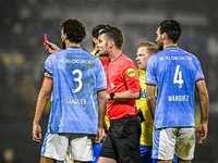 Referee Erwin Blank shows a red card to RKC midfielder Daouda Weidmann during the match between RKC and NEC at the Mandemakers Stadium in Wa...