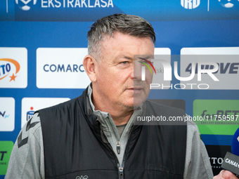 GKS Katowice coach Rafal Gorak gives an interview to the media before the game between KS Cracovia and GKS Katowice in Krakow, Poland, on No...