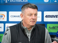 GKS Katowice coach Rafal Gorak gives an interview to the media before the game between KS Cracovia and GKS Katowice in Krakow, Poland, on No...