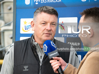 GKS Katowice coach Rafal Gorak gives an interview to the media before the game between KS Cracovia and GKS Katowice in Krakow, Poland, on No...