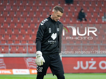 Goalkeeper Rafal Straczek warms up before the game between KS Cracovia and GKS Katowice in Krakow, Poland, on November 9, 2024. PKO BP Ekstr...