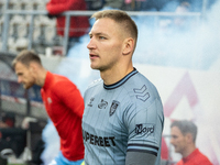 Goalkeeper Dawid Kudla participates in the game between KS Cracovia and GKS Katowice in Krakow, Poland, on November 9, 2024. This is a PKO B...