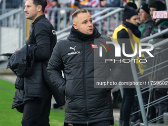 Cracovia coach Dawid Kroczek is present during the game between KS Cracovia and GKS Katowice in Krakow, Poland, on November 9, 2024. This is...