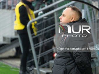 Cracovia coach Dawid Kroczek is present during the game between KS Cracovia and GKS Katowice in Krakow, Poland, on November 9, 2024. This is...