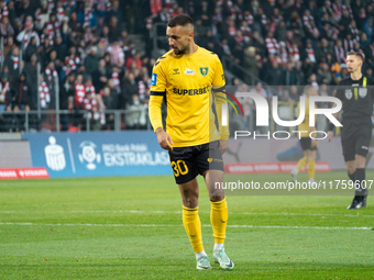 Alan Czerwinski participates in the game between KS Cracovia and GKS Katowice in Krakow, Poland, on November 9, 2024. This is a PKO BP Ekstr...