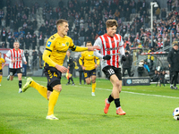 Filip Rozga and Arkadiusz Jedrych participate in the game between KS Cracovia and GKS Katowice in Krakow, Poland, on November 9, 2024. This...