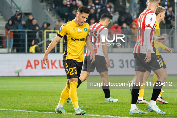 Marcin Wasielewski participates in the game between KS Cracovia and GKS Katowice in Krakow, Poland, on November 9, 2024. This is a PKO BP Ek...