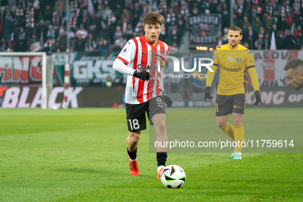 Filip Rozga participates in the game between KS Cracovia and GKS Katowice in Krakow, Poland, on November 9, 2024. This is a PKO BP Ekstrakla...