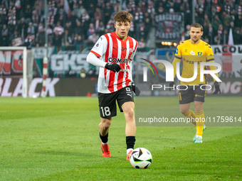 Filip Rozga participates in the game between KS Cracovia and GKS Katowice in Krakow, Poland, on November 9, 2024. This is a PKO BP Ekstrakla...