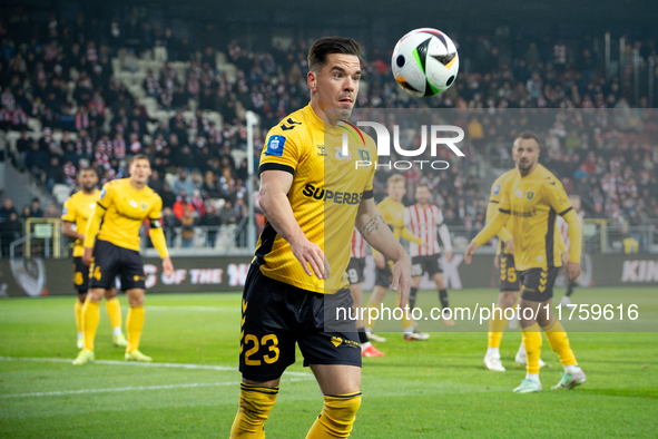 Marcin Wasielewski participates in the game between KS Cracovia and GKS Katowice in Krakow, Poland, on November 9, 2024. This is a PKO BP Ek...