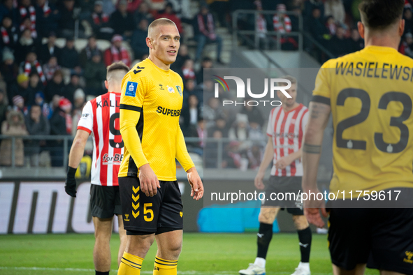 Oskar Repka participates in the game between KS Cracovia and GKS Katowice in Krakow, Poland, on November 9, 2024. This is a PKO BP Ekstrakla...