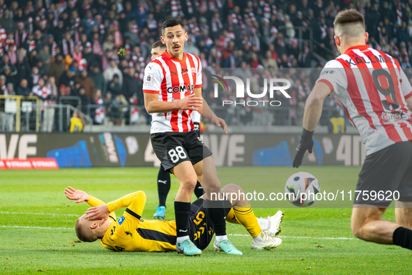 Patryk Sokolowski participates in the game between KS Cracovia and GKS Katowice in Krakow, Poland, on November 9, 2024. This is a PKO BP Eks...