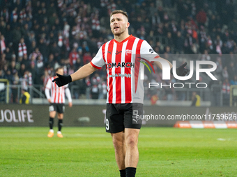 Benjamin Kallman participates in the game between KS Cracovia and GKS Katowice in Krakow, Poland, on November 9, 2024. This is a PKO BP Ekst...