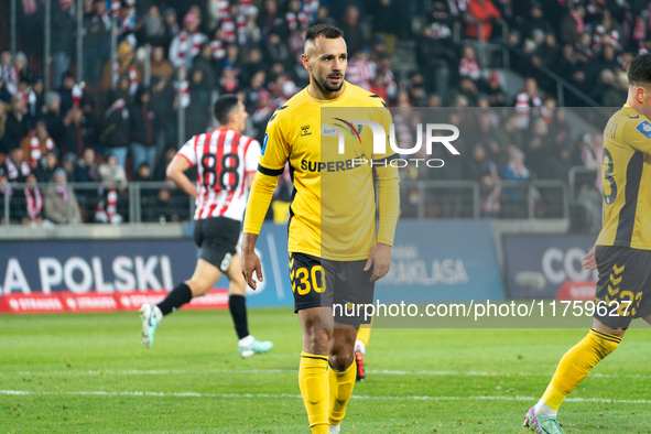 Alan Czerwinski participates in the game between KS Cracovia and GKS Katowice in Krakow, Poland, on November 9, 2024. This is a PKO BP Ekstr...