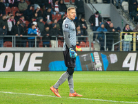 Goalkeeper Dawid Kudla participates in the game between KS Cracovia and GKS Katowice in Krakow, Poland, on November 9, 2024. This is a PKO B...