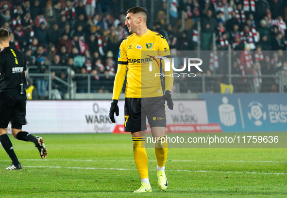 Sebastian Bergier participates in the game between KS Cracovia and GKS Katowice in Krakow, Poland, on November 9, 2024. This is a PKO BP Eks...