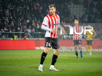 Jakub Jugas participates in the game between KS Cracovia and GKS Katowice in Krakow, Poland, on November 9, 2024. This is a PKO BP Ekstrakla...