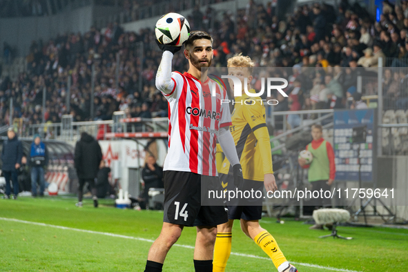 Ajdin Hasic participates in the game between KS Cracovia and GKS Katowice in Krakow, Poland, on November 9, 2024. This is a PKO BP Ekstrakla...