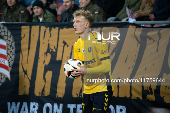 Mateusz Kowalczyk participates in the game between KS Cracovia and GKS Katowice in Krakow, Poland, on November 9, 2024. This is a PKO BP Eks...