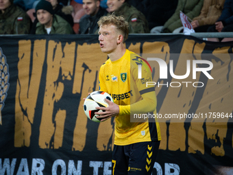 Mateusz Kowalczyk participates in the game between KS Cracovia and GKS Katowice in Krakow, Poland, on November 9, 2024. This is a PKO BP Eks...