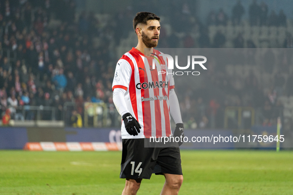 Ajdin Hasic participates in the game between KS Cracovia and GKS Katowice in Krakow, Poland, on November 9, 2024. This is a PKO BP Ekstrakla...