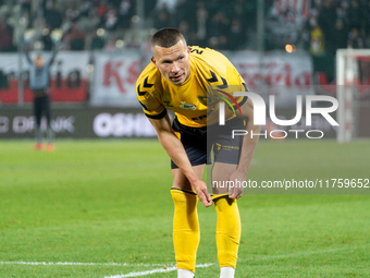 Mateusz Mak participates in the game between KS Cracovia and GKS Katowice in Krakow, Poland, on November 9, 2024. This is a PKO BP Ekstrakla...