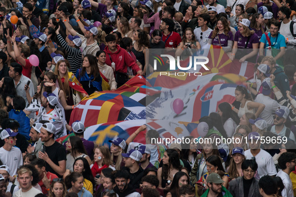 A parade of Erasmus students takes place in the center of Rome, Italy, on November 9, 2024, to highlight multiculturalism and international...